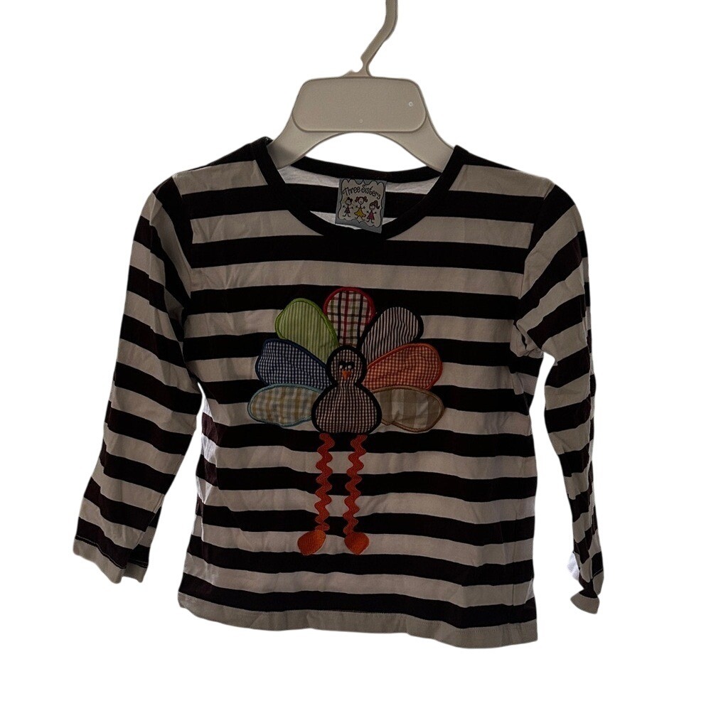 Three Sisters Toddler Girls Striped Turkey Applique Long Sleeve Shirt‎ Size 5